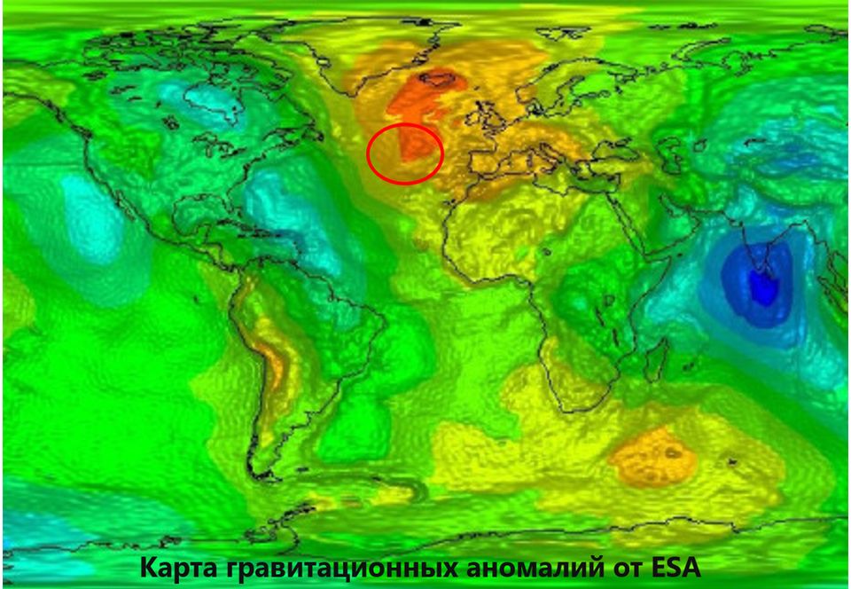 Карта гравитационных аномалий на месте где находится Атлантида