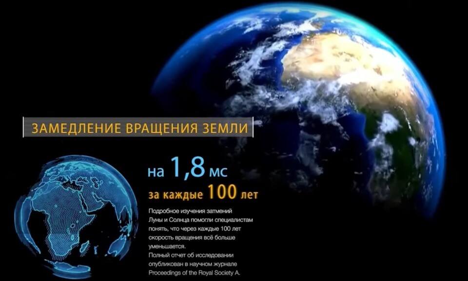 Замедление вращения Земли на 1,8 мс каждые 100 лет